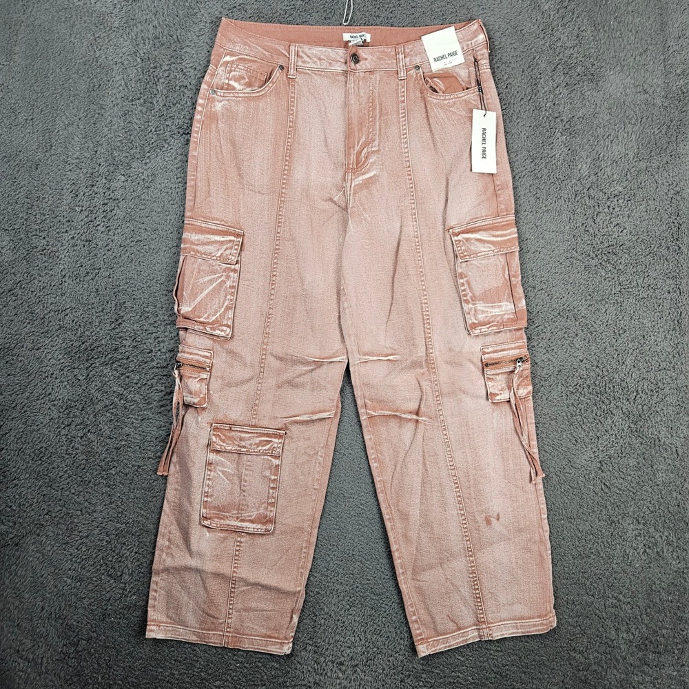 Rachel Paige Womens Cargo Pants XL Dusty Rose Wide Leg Cotton PW2421 NWT